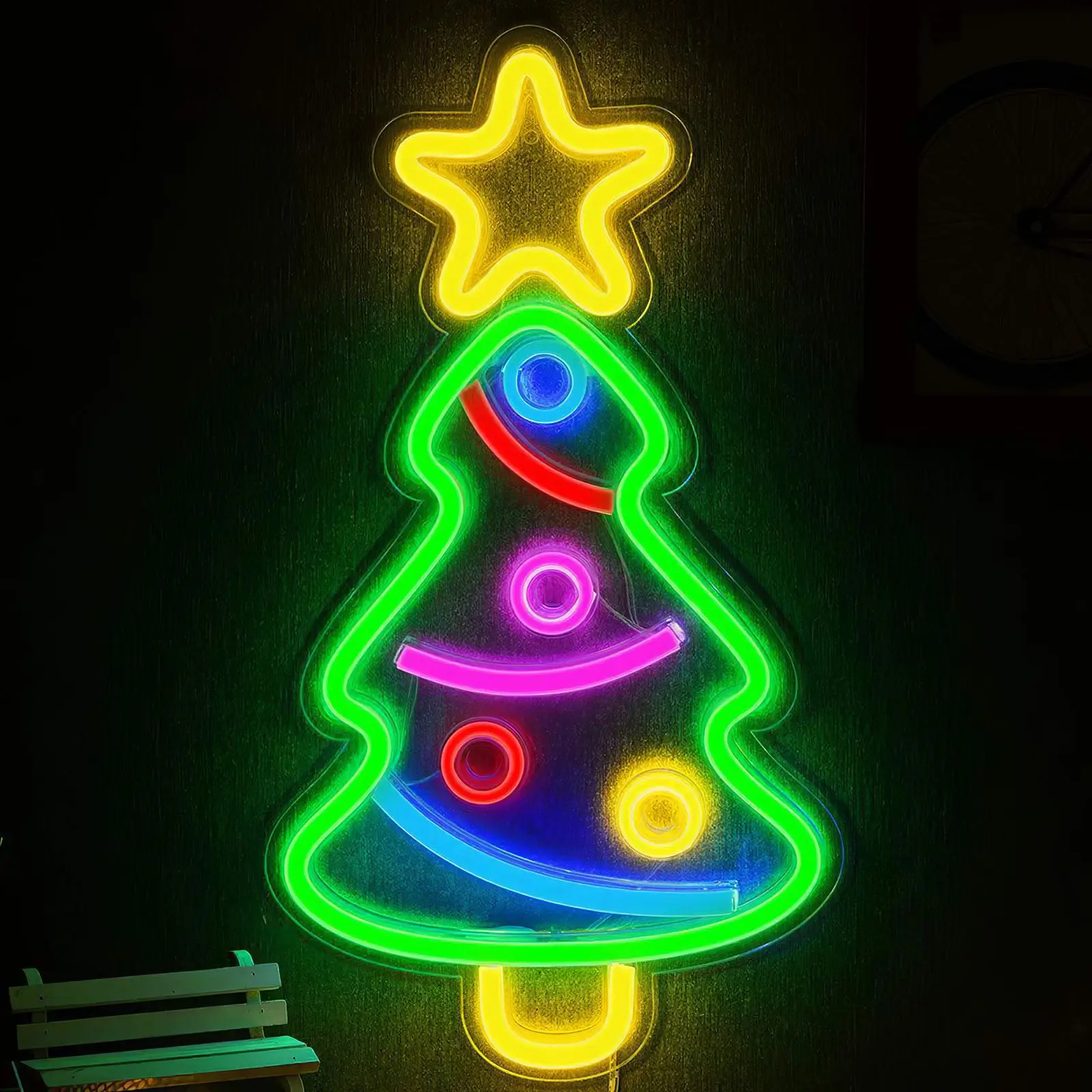Фото Рождественская елка неоновая светлая вывеска внутреннее семейное украшение для