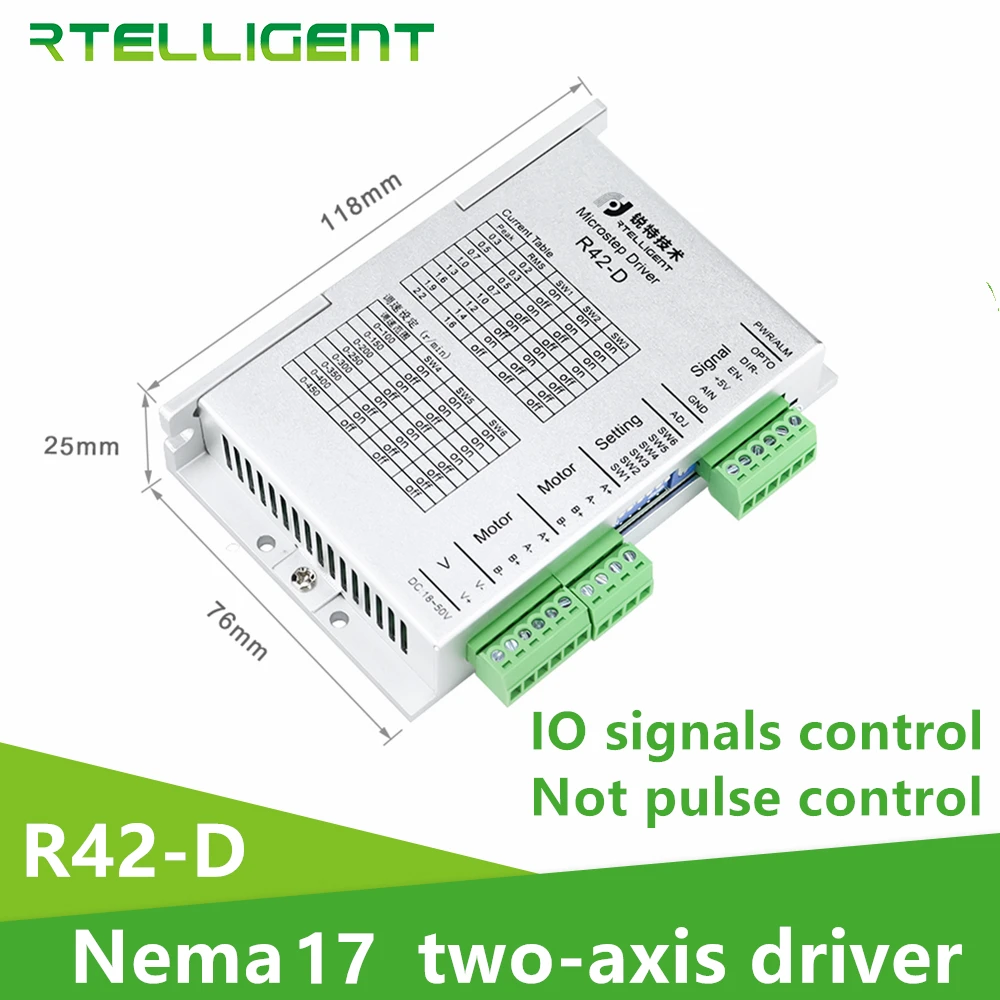Новый драйвер шагового двигателя Rtelligent Nema 17 24-48VDC R42-D управление сигналом IO двухосевой двигатель независимая работа шаговый драйвер
Новый драйвер шагового двигателя Rtelligent Nema 17 24-48VDC R42-D управление сигналом IO двухосевой двигатель независимая работа шаговый драйвер