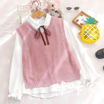 Autumn Women Japanese Soft sister Yonug Girl Student College Style Sweet Bowknot Sweater wear Rope Knitten Vest Two Piece Sets
Autumn Women Japanese Soft sister Yonug Girl Student College Style Sweet Bowknot Sweater wear Rope Knitten Vest Two Piece Sets