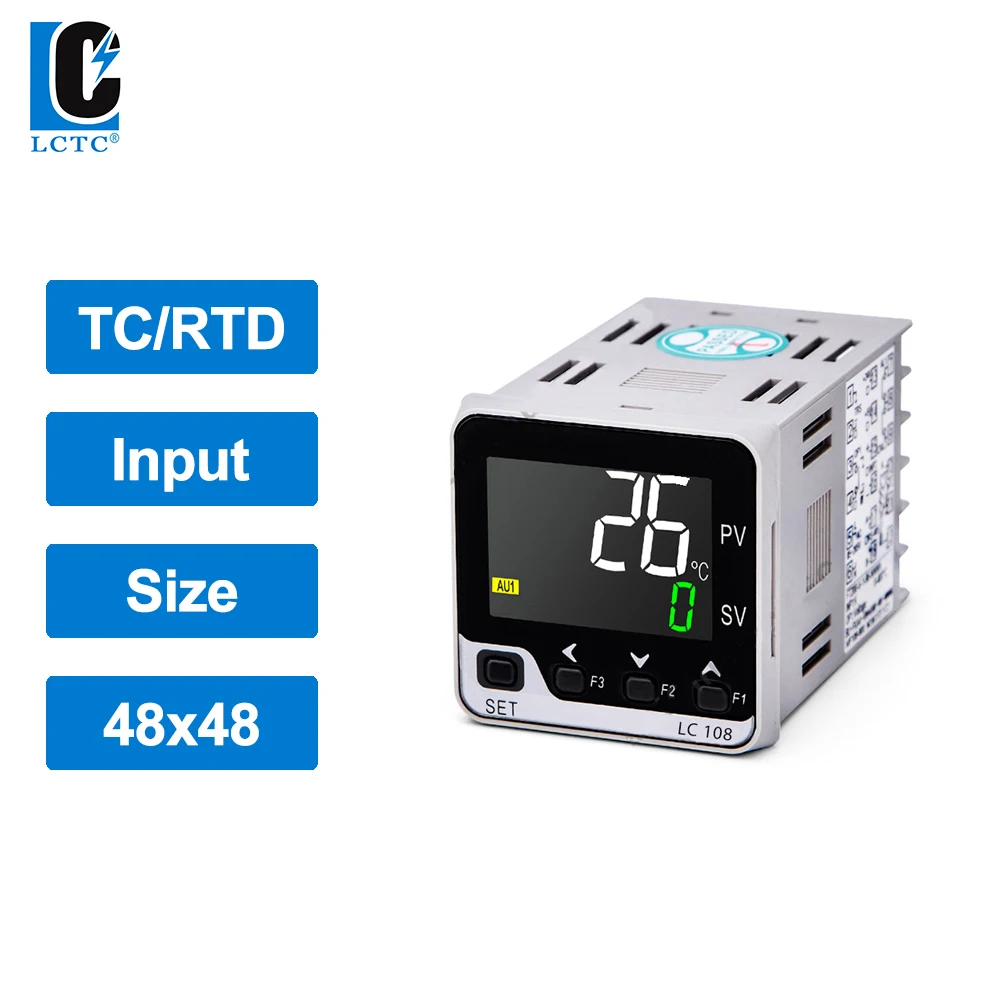 

TC/RTD K/E/J/PT100 multi input 48x48mm LCD digital intelligent pid temperature controller SSR/Relay/4-20mA/0-10V output LC108