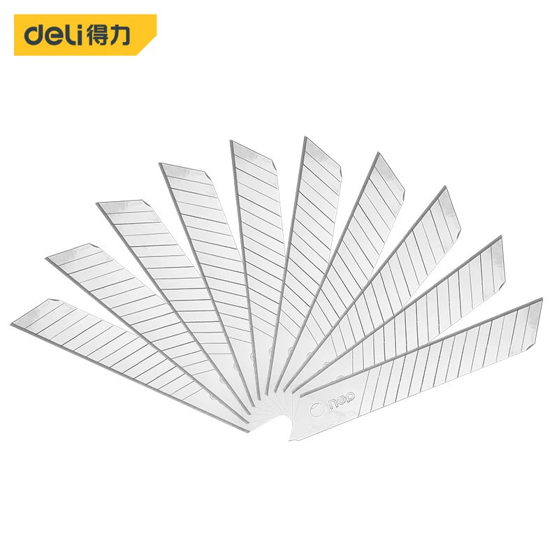 Deli 10Pcs/Pack 18MM Utility Knife Blades Low Carbon Alloy Steel SK5 Paper Office Stationery Art Blades Paper Cutting Couteau
Deli 10Pcs/Pack 18MM Utility Knife Blades Low Carbon Alloy Steel SK5 Paper Office Stationery Art Blades Paper Cutting Couteau