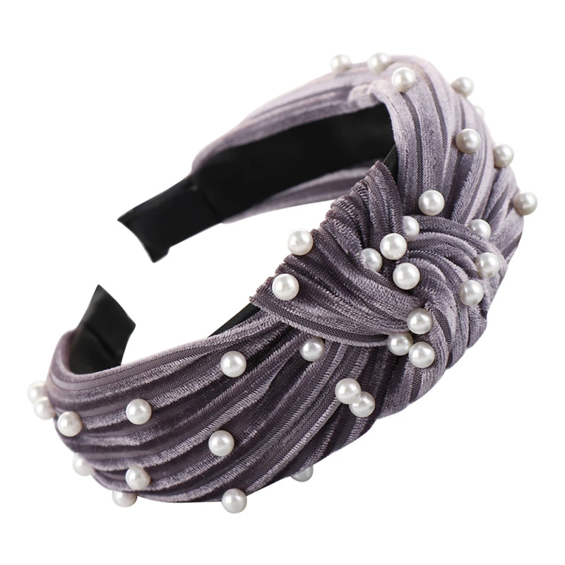 Bohemian Pearl Velvet Braided Headband For Women Rhinestone Knot Hairband Turban Handmade Padded Crown Accessories 1111