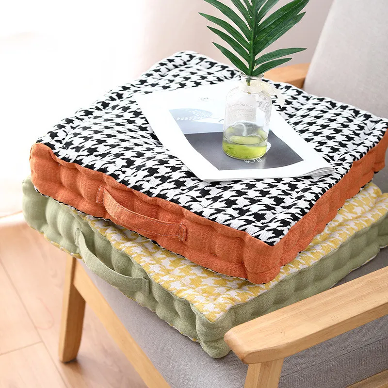 

Plaid chenille Seat Floor Cushions Throw Pillow Tatami Meditation Yoga Sofa Chair Square Thickened Patio Pouf Cushion Handle