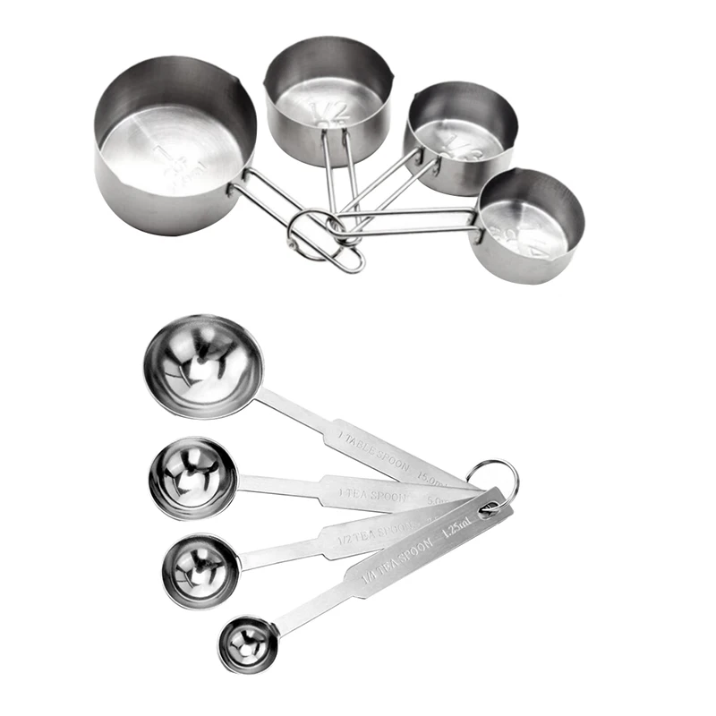Stainless Steel Measuring Spoons and Cups Combo, for Baking and Kitchen Gadgets,Set of 8, Silver
Stainless Steel Measuring Spoons and Cups Combo, for Baking and Kitchen Gadgets,Set of 8, Silver