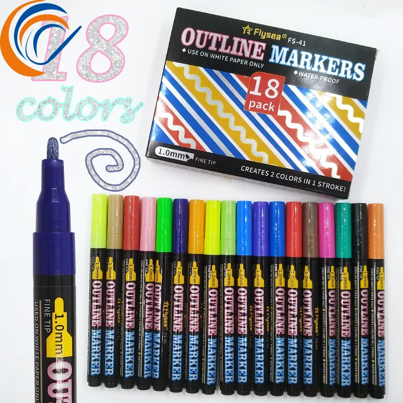 

Outline Color Marker Pen 12/18 Colors Per Pack Out Line Pen Painted Stationery Highlighter Marker for DIY