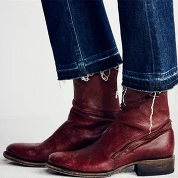 Retro Motorcycle Ladies Boots Shallow Round Head Calf Genuine Leather Boots Leather Thick with Side Zipper Gladiator Cotton Boot 
Retro Motorcycle Ladies Boots Shallow Round Head Calf Genuine Leather Boots Leather Thick with Side Zipper Gladiator Cotton Boot