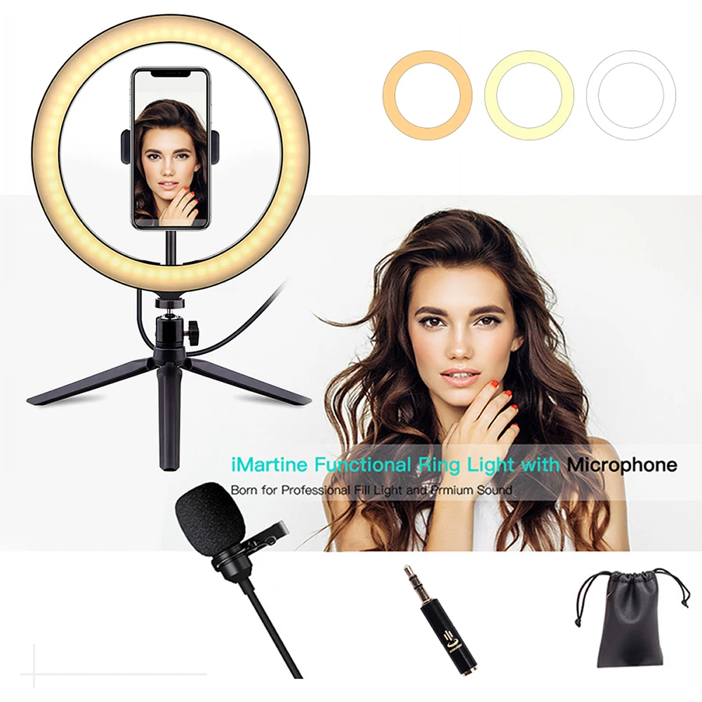 26cm LED Selfie Ring Light with Tripod Phone Stand 10 inch Ring Lamp Photography Studio Light Ringlight with Lavalier Microphone
26cm LED Selfie Ring Light with Tripod Phone Stand 10 inch Ring Lamp Photography Studio Light Ringlight with Lavalier Microphone