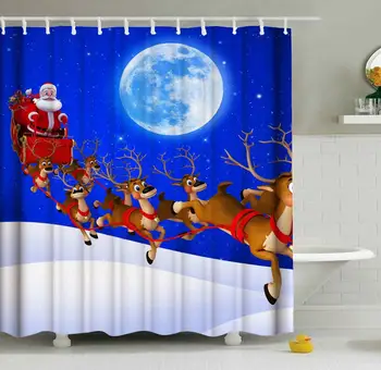 

Christmas Santa Claus Sleigh Winter Snow Reindeer Deer Shower Curtain Set es, Home Decor Bathroom Accessories Waterproof