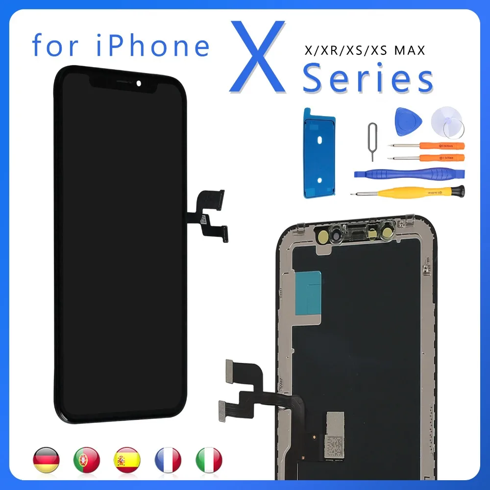 For iPhone XR X XS OLED Display Screen Touch Assembly LCD Completed Screen Replacement Parts Digitizer+Tools
For iPhone XR X XS OLED Display Screen Touch Assembly LCD Completed Screen Replacement Parts Digitizer+Tools