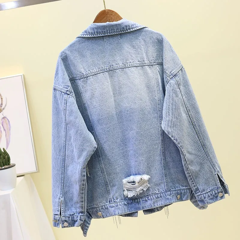 2020 Spring New Women Bling Bling Diamonds Tassels Denim Jacket Hole Ripped Hip Hop Baggy Female Outerwear Tops Loose Fit Coats
2020 Spring New Women Bling Bling Diamonds Tassels Denim Jacket Hole Ripped Hip Hop Baggy Female Outerwear Tops Loose Fit Coats