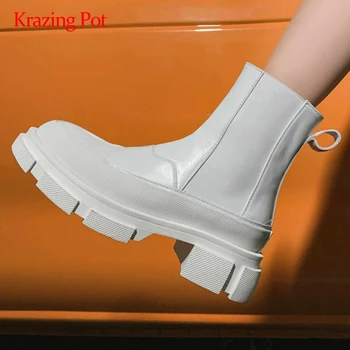 Krazing pot stretch boots real leather patchwork platform handmade round toe thick med heel slip on young lady ankle boots L29
Krazing pot stretch boots real leather patchwork platform handmade round toe thick med heel slip on young lady ankle boots L29
