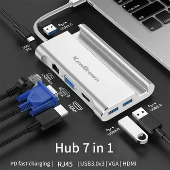 7 in 1 USB Type C Hub USB-C Hub HDMI VGA Adapter Splitter Converter Bracket RJ45 Gigabit
7 in 1 USB Type C Hub USB-C Hub HDMI VGA Adapter Splitter Converter Bracket RJ45 Gigabit