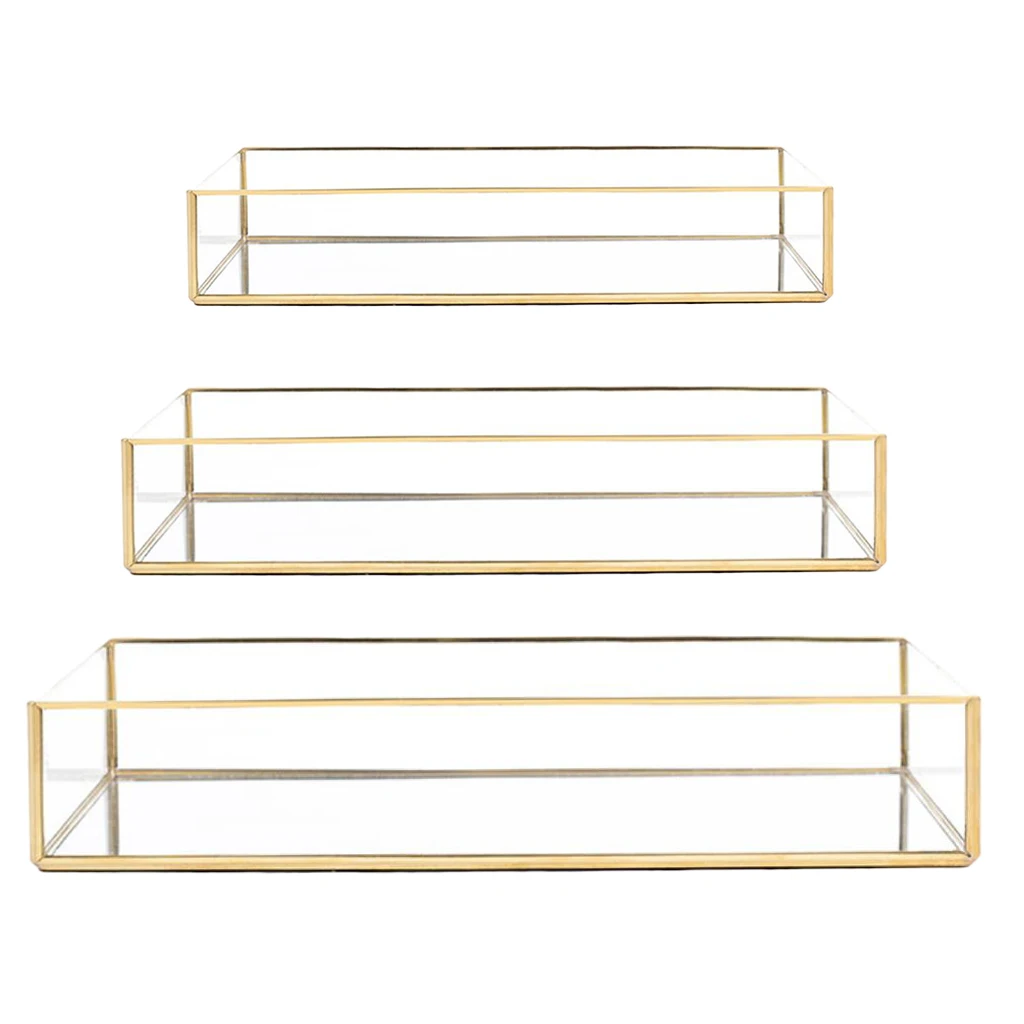 Exquisite Glass Jewelry Display Tray, Cosmetic Storage Box, Makeup Organizer, Entry Way Tray, S/M/L 3 Size