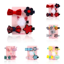 5 unids/set pinza para el pelo con lazo de bebé Flor de dibujos animados corazón estrella Mini corona en forma de mullido suave Barrettes para niñas chico pinza para el pelo(China)