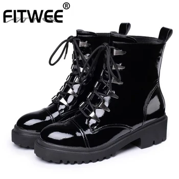 FITWEE Fashion Patent Leather Ankle Boots For Women Round Toe Lace Up Mid Heels Shoes Winter Warm Women Footwear Size 34-40 
FITWEE Fashion Patent Leather Ankle Boots For Women Round Toe Lace Up Mid Heels Shoes Winter Warm Women Footwear Size 34-40