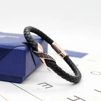 High quality SWA rose gold eight character woven men and women's Black Leather Rope Bracelet
High quality SWA rose gold eight character woven men and women's Black Leather Rope Bracelet