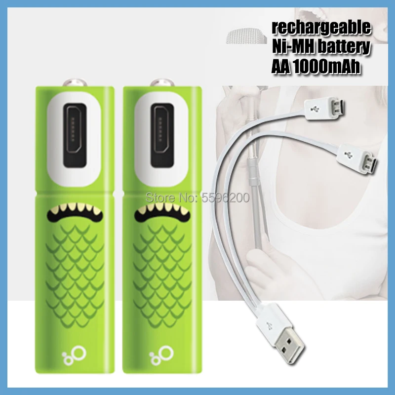 Аккумуляторная батарея AA Ni-MH высокой емкости 1 2 в 1000 мА · ч с литиевой USB-батареей и
