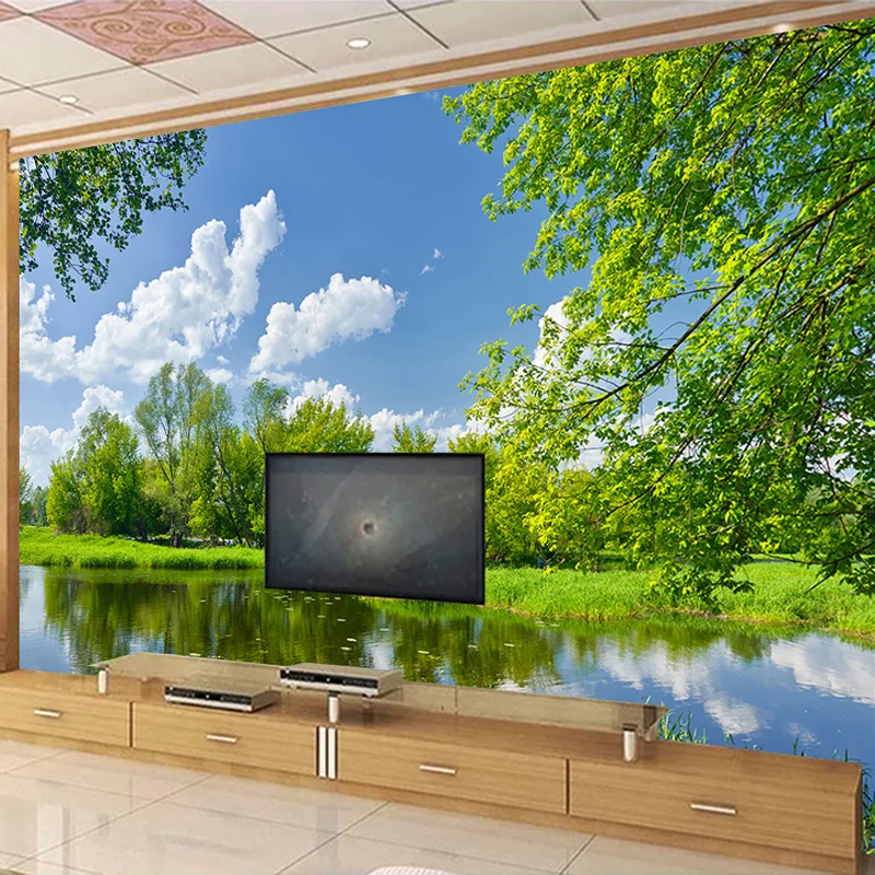 Пользовательские 3D Настенные обои парк озеро зеленое дерево природный пейзаж