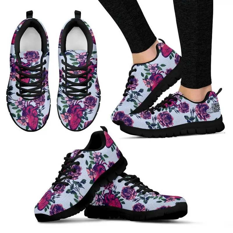 

Fashion Retro Women's Shoes Anatomical Hearts Print Summer Mesh Flats Shoes Tenis Casual Feminino Breathable Sneakers