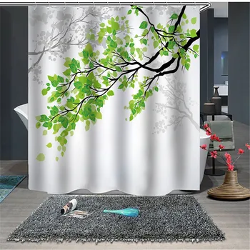 Natural Scenery Shower Curtains Waterfall Green Meadow Flower Spring Landscape Bathroom Decor Waterproof Cloth Curtain Set Cheap