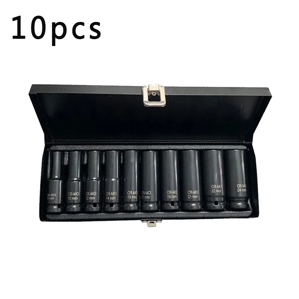 10pcs Long Pneumatic Swivel Deep Impact Wrenches Spanners Socket Set 8-24mm Tool