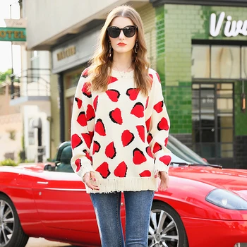 Oversized Sweater Women Autumn Red Heart Jacquard Destroyed Loose Casual Pullover Winter Sweaters Ladies Jumper Knitwear
Oversized Sweater Women Autumn Red Heart Jacquard Destroyed Loose Casual Pullover Winter Sweaters Ladies Jumper Knitwear