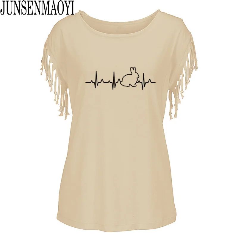 Women T Shirt Bunny Rabbit Heartbeat Print Tshirt Women Tassels O Neck Short Sleeve Loose T-shirt Ladies Causal Tee Shirt Tops
Women T Shirt Bunny Rabbit Heartbeat Print Tshirt Women Tassels O Neck Short Sleeve Loose T-shirt Ladies Causal Tee Shirt Tops