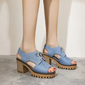 US4-11 Women's Sandals Cowboy Lace Up Platform Summer Gladiator Peep Toe Denim Jeans Slingbacks Block High Heel Shoes Plus Size 
US4-11 Women's Sandals Cowboy Lace Up Platform Summer Gladiator Peep Toe Denim Jeans Slingbacks Block High Heel Shoes Plus Size