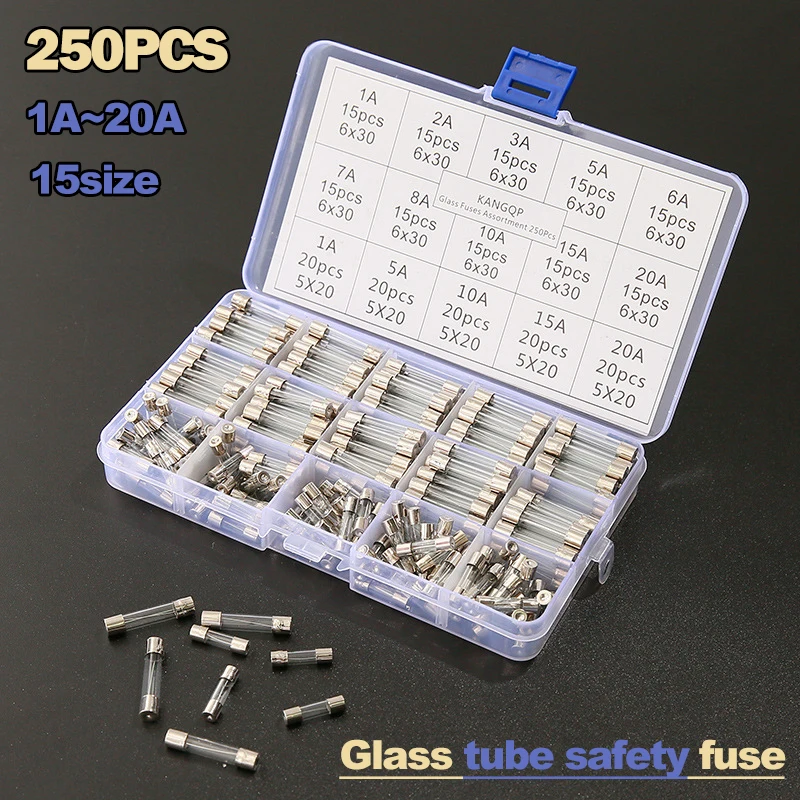 DIY 100PCS/250pcs SET 5x20mm 6x30mm 0.2A 0.5A 1A 2A 3A 20A 30A Quick Blow Glass Tube Fuse Assorted Kits,Fast-blow Glass Fuses
DIY 100PCS/250pcs SET 5x20mm 6x30mm 0.2A 0.5A 1A 2A 3A 20A 30A Quick Blow Glass Tube Fuse Assorted Kits,Fast-blow Glass Fuses