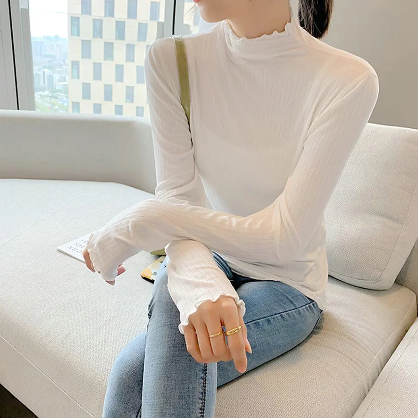 Women Slim Fit Blouses Autumn Spring Winter Plain Colour Light Pink Green White Black Mock Neck Ruffle Hem Baisc Bottoming Top
Women Slim Fit Blouses Autumn Spring Winter Plain Colour Light Pink Green White Black Mock Neck Ruffle Hem Baisc Bottoming Top