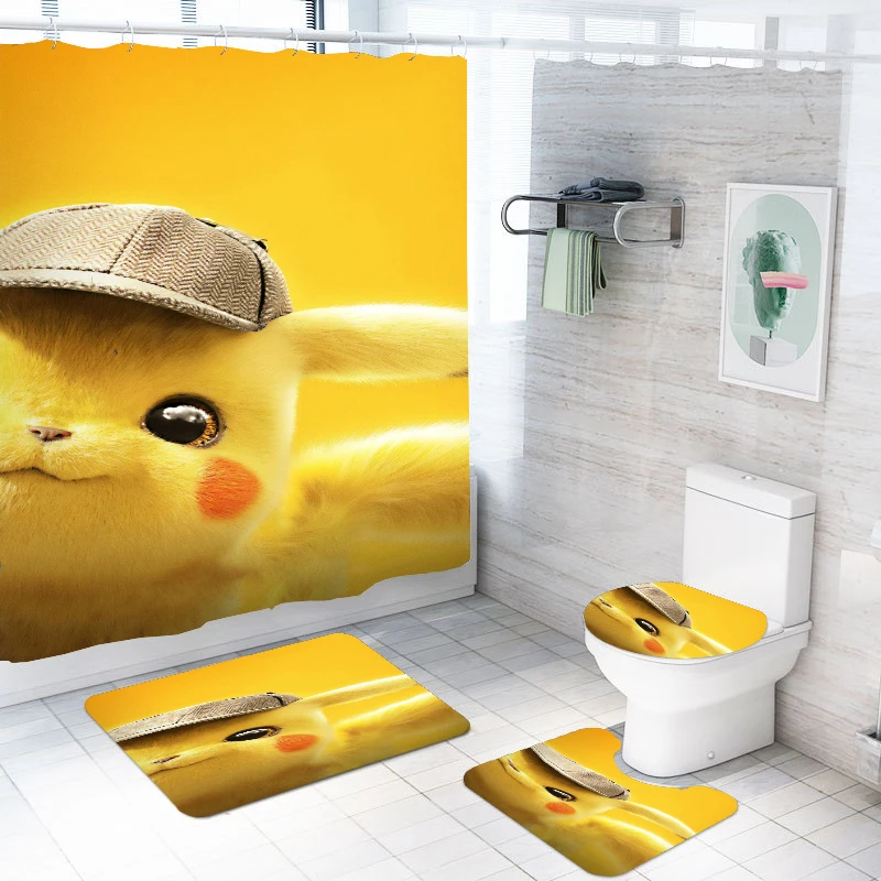 Pikachu Cartoon Bathroom Set with Rugs Toilet Lip Cover U Shape Rug Waterproof Shower Curtains 4 Piece Polyester Bathroom Decor
Pikachu Cartoon Bathroom Set with Rugs Toilet Lip Cover U Shape Rug Waterproof Shower Curtains 4 Piece Polyester Bathroom Decor
