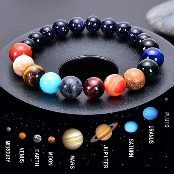 

2019 Eight Planet Bracelet Universe Galaxy Solar System Planet Bracelet Women Men Natural Blue Sand Personality Bangle Gift