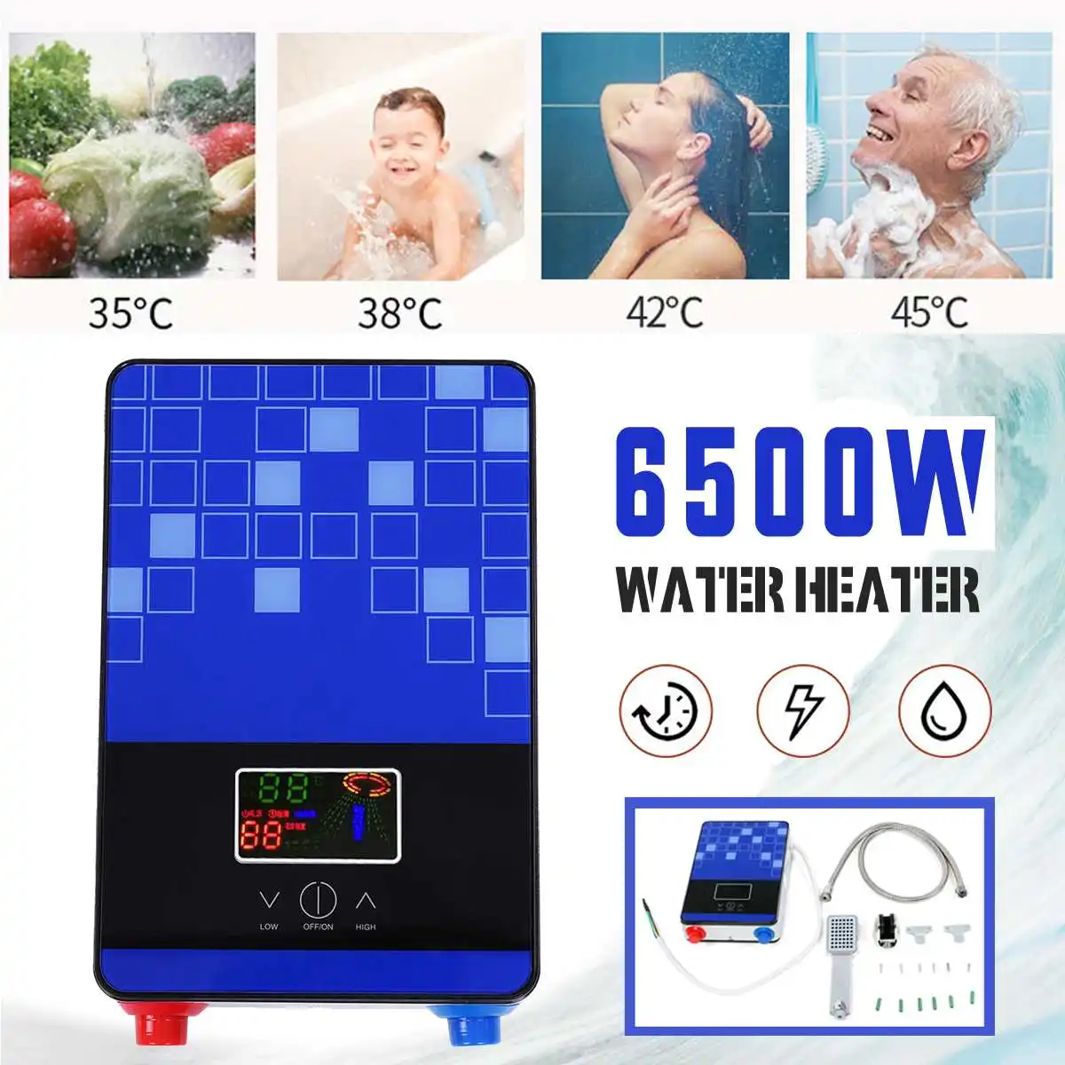 Electric Hot Water Heater 6500W 220V Tankless Instant Boiler Bathroom Shower Set Thermostat Safe Intelligent Automatically
Electric Hot Water Heater 6500W 220V Tankless Instant Boiler Bathroom Shower Set Thermostat Safe Intelligent Automatically