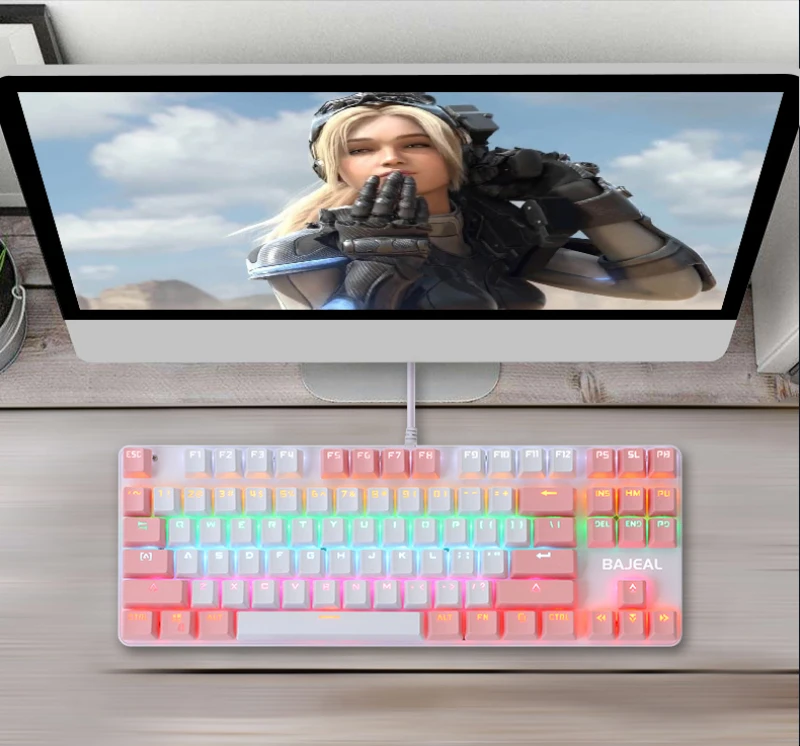 Keyboards K100 Two-color 87-key Green Axis mechanical Keyboard Green Axis USB CF LOL Eating Chicken Gaming Internet Cafe
Keyboards K100 Two-color 87-key Green Axis mechanical Keyboard Green Axis USB CF LOL Eating Chicken Gaming Internet Cafe