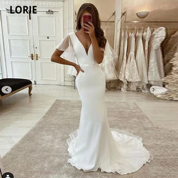 LORIE White Chiffon Satin Wedding Dresses Mermaid Cap Sleeve V-Neck Simple Bride Gown Sweep Train Wedding Party Dress Plus Size
LORIE White Chiffon Satin Wedding Dresses Mermaid Cap Sleeve V-Neck Simple Bride Gown Sweep Train Wedding Party Dress Plus Size