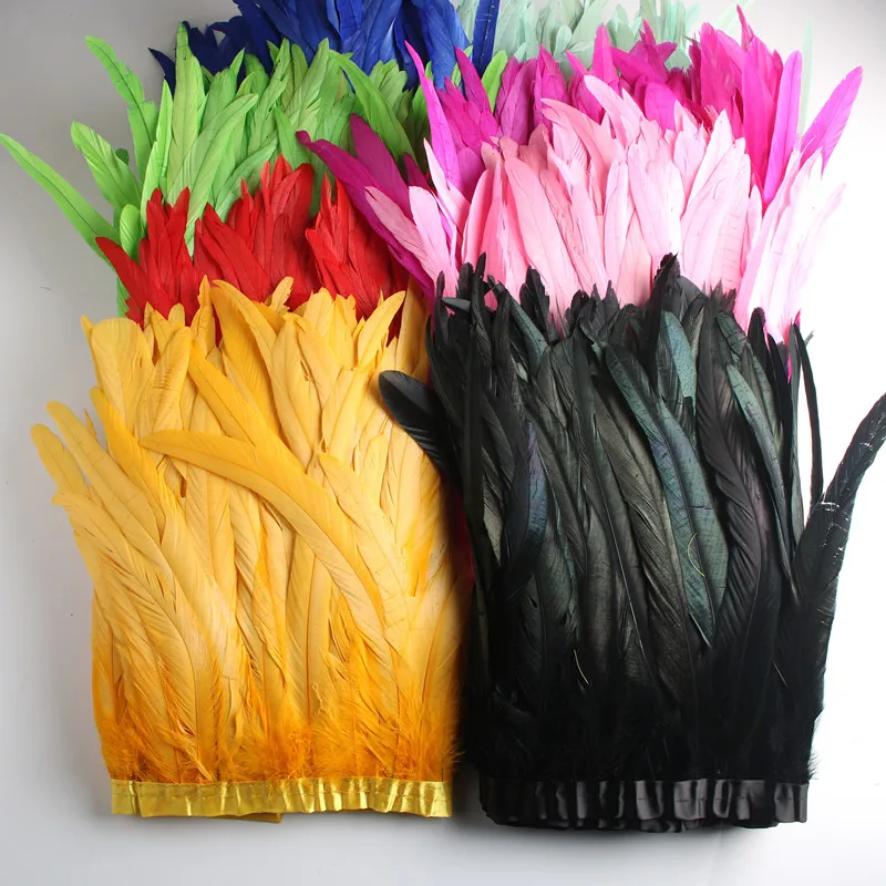 

Wholesale 10 Yards 10-12 inch Width Rooster Tail Feather Trim Coque Feather Trimming For Crafts Dress Skirt Costumes Plumes