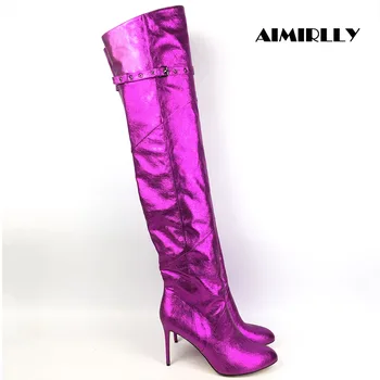 Women Round Toe High Heels Over The Knee Boots Thigh Height Ladies Fashion Winter Shoes Buckle Strap Bright Purple Shiny PU
Women Round Toe High Heels Over The Knee Boots Thigh Height Ladies Fashion Winter Shoes Buckle Strap Bright Purple Shiny PU