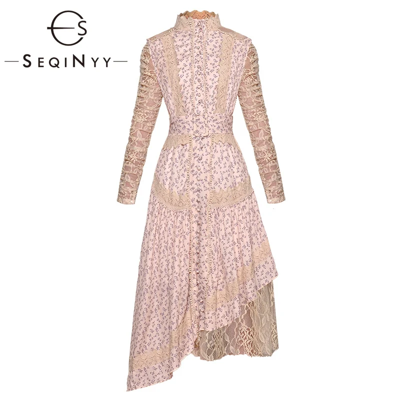 SEQINYY Sweet Dress 2020 Spring Autumn New Fashion Design Long Sleeve Draped Women Beige Lace Spliced Flowers Printed Midi Dress
SEQINYY Sweet Dress 2020 Spring Autumn New Fashion Design Long Sleeve Draped Women Beige Lace Spliced Flowers Printed Midi Dress