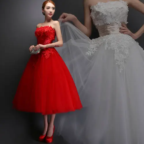 2023 Hot White/Red Tea Length Wedding Dresses Strapless Sleeveless with Appliques Bridal Party Gowns Custom Made Plus ZY4615
2023 Hot White/Red Tea Length Wedding Dresses Strapless Sleeveless with Appliques Bridal Party Gowns Custom Made Plus ZY4615