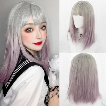 AILIADE Synthetic Wigs 42CM Long Straight Ombre Mixed Purple Wigs with Bangs for Black Women girl Cosplay Lolita Party 
AILIADE Synthetic Wigs 42CM Long Straight Ombre Mixed Purple Wigs with Bangs for Black Women girl Cosplay Lolita Party