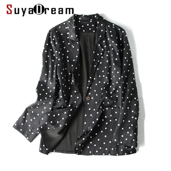 SuyaDream Women Blazer 100%Silk Single Button Dots Printed Spring Blazers Black with white dots
SuyaDream Women Blazer 100%Silk Single Button Dots Printed Spring Blazers Black with white dots