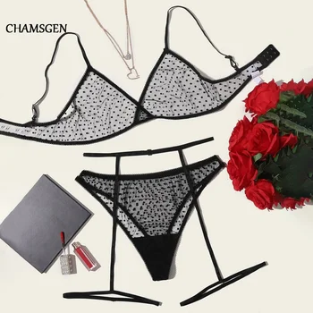 CHAMSGEN Sexy Lace Lingerie+G-string Thong + Garter 2020 New Fashion Black Wave Point Lingerie Bra Set Underwear Sleepwear F525 
CHAMSGEN Sexy Lace Lingerie+G-string Thong + Garter 2020 New Fashion Black Wave Point Lingerie Bra Set Underwear Sleepwear F525