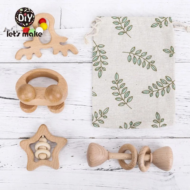 

Let's Make Baby Toys 0-12 Months Elk Star Gift 4pcs/set Tiny Rod Handheld Car Rattles For Newborns Musical Wooden Rattle Socks