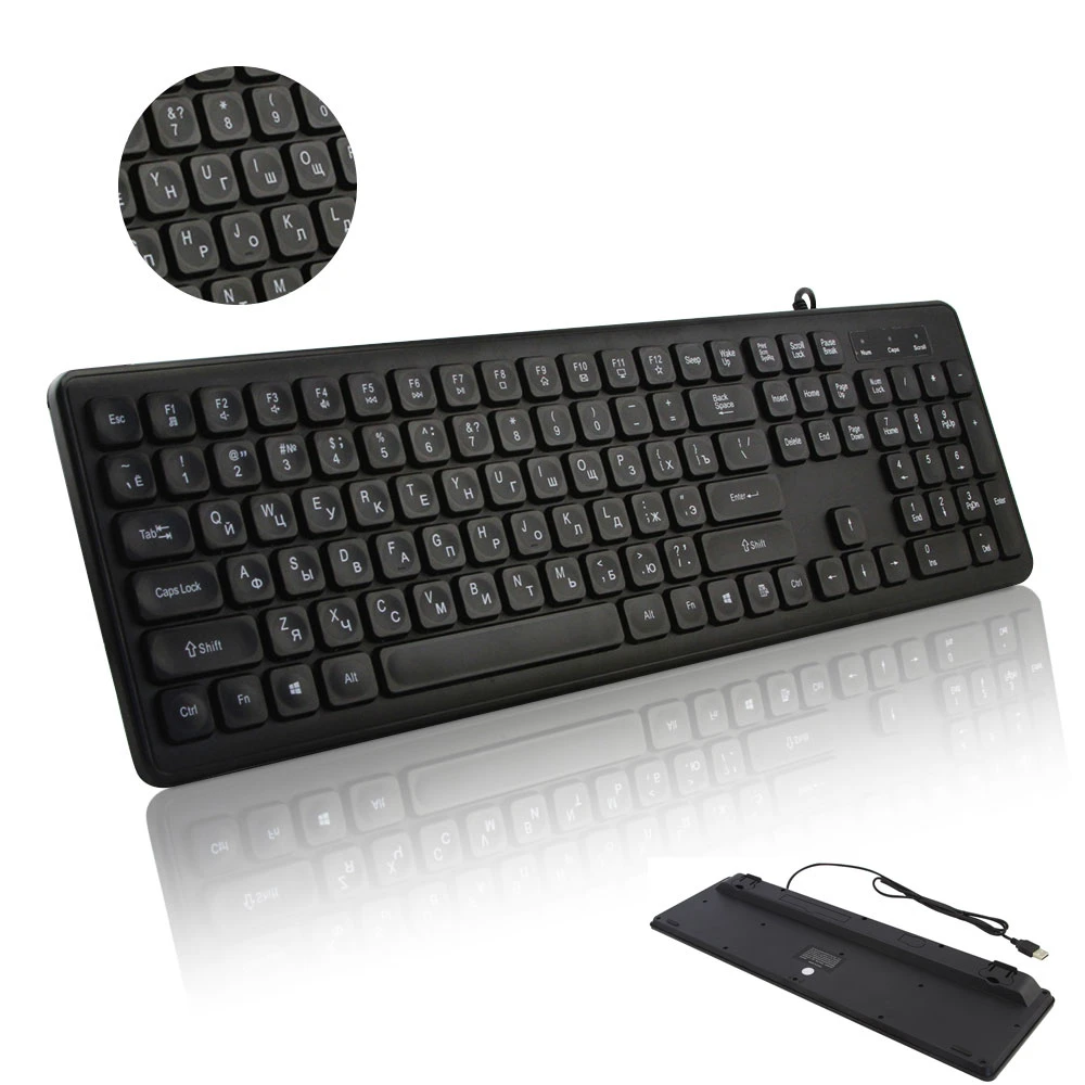 

CHYI Russian / English Wired Keyboard USB Silent 108 Key Computer Keyboard for PC Laptop Ergonomic Waterproof Computer Keypad