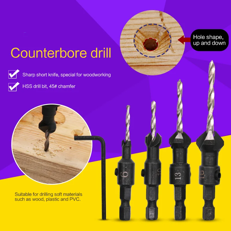 4Pcs Woodworking High Speed Steel Drill Bit Hole Opener Cone Type Automatic Center Drilling Set Woodworking Drilling Tools
4Pcs Woodworking High Speed Steel Drill Bit Hole Opener Cone Type Automatic Center Drilling Set Woodworking Drilling Tools