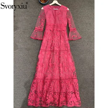 Svoryxiu Sexy Mesh Embroidery Party Naxi Dresses Women's Elegant O-Neck Flare Sleeve Autumn Winter Runway Long Dress
Svoryxiu Sexy Mesh Embroidery Party Naxi Dresses Women's Elegant O-Neck Flare Sleeve Autumn Winter Runway Long Dress