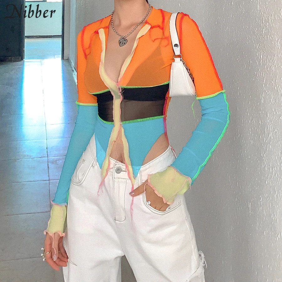 FREE SHIPPING See Through Crop Tops Patchwork JKP4345