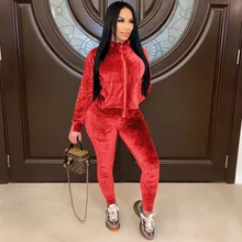 Fashion Velour Women's Tracksuit Casual Two Piece Pant Suits Zipper Up Long Sleeve Jackets and Bodycon Workout Sweatpant Outfits 
Fashion Velour Women's Tracksuit Casual Two Piece Pant Suits Zipper Up Long Sleeve Jackets and Bodycon Workout Sweatpant Outfits