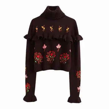 ZA autumn winter women's knitted sweater turtleneck floral embroidery tops chic lady Casual sweater Christmas female pullover
ZA autumn winter women's knitted sweater turtleneck floral embroidery tops chic lady Casual sweater Christmas female pullover