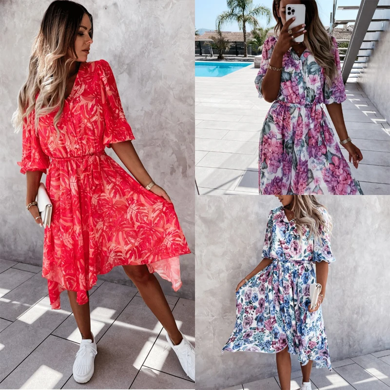 Summer Floral Print Boho Dress Women Half Sleeve V Neck Button Pleated Dresses 2021 Party Holiday Sashes Plus Size Sundress
Summer Floral Print Boho Dress Women Half Sleeve V Neck Button Pleated Dresses 2021 Party Holiday Sashes Plus Size Sundress